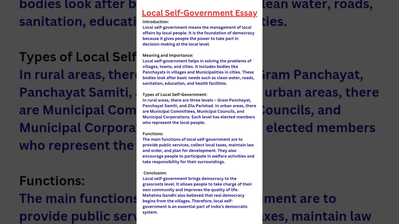Local Self-Government Essay
