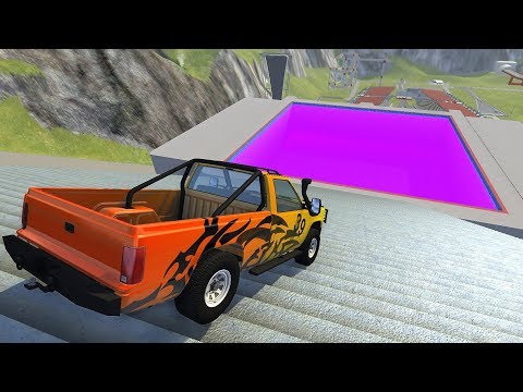 Stairs Jumps Down In Purple Slime Pool - BeamNG.drive Down Stairs Jumps In Pool