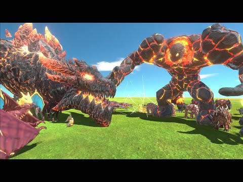 Lava War - Lava Dragon VS Lavaboy Team - Animal Revolt Battle Simulator