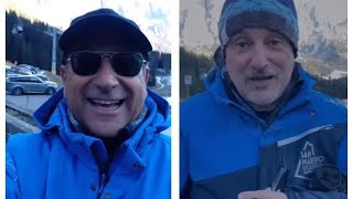 San Martino di Castrozza, Carlo Conti e Leonardo Pieraccioni in vacanza sugli sci: «Bellissime mo...