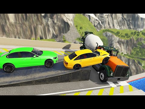 Side Impact Crashes At High Speed With Heavy Vehicle - BeamNG drive Cars Falls Into Pool
