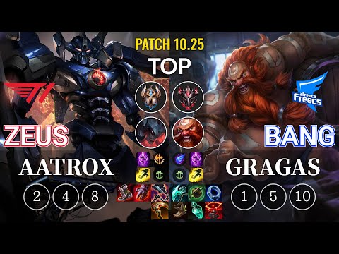 T1 Zeus Aatrox vs AF Bang Gragas Top - KR Patch 10.25