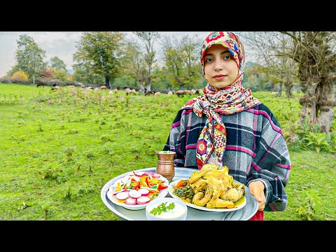 Village Lifestyle of Iran | Super Delicious Spinach Chicken Recipe with Salad
