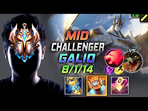 Challenger Galio MID vs Renekton - 챌린저 장인 미드 갈리오 템트리 룬 존야 포식자 ガリオ Галио 正义巨像 加里歐 - LOL KR 11.10