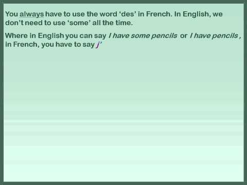 French indefinite articles un, une, des