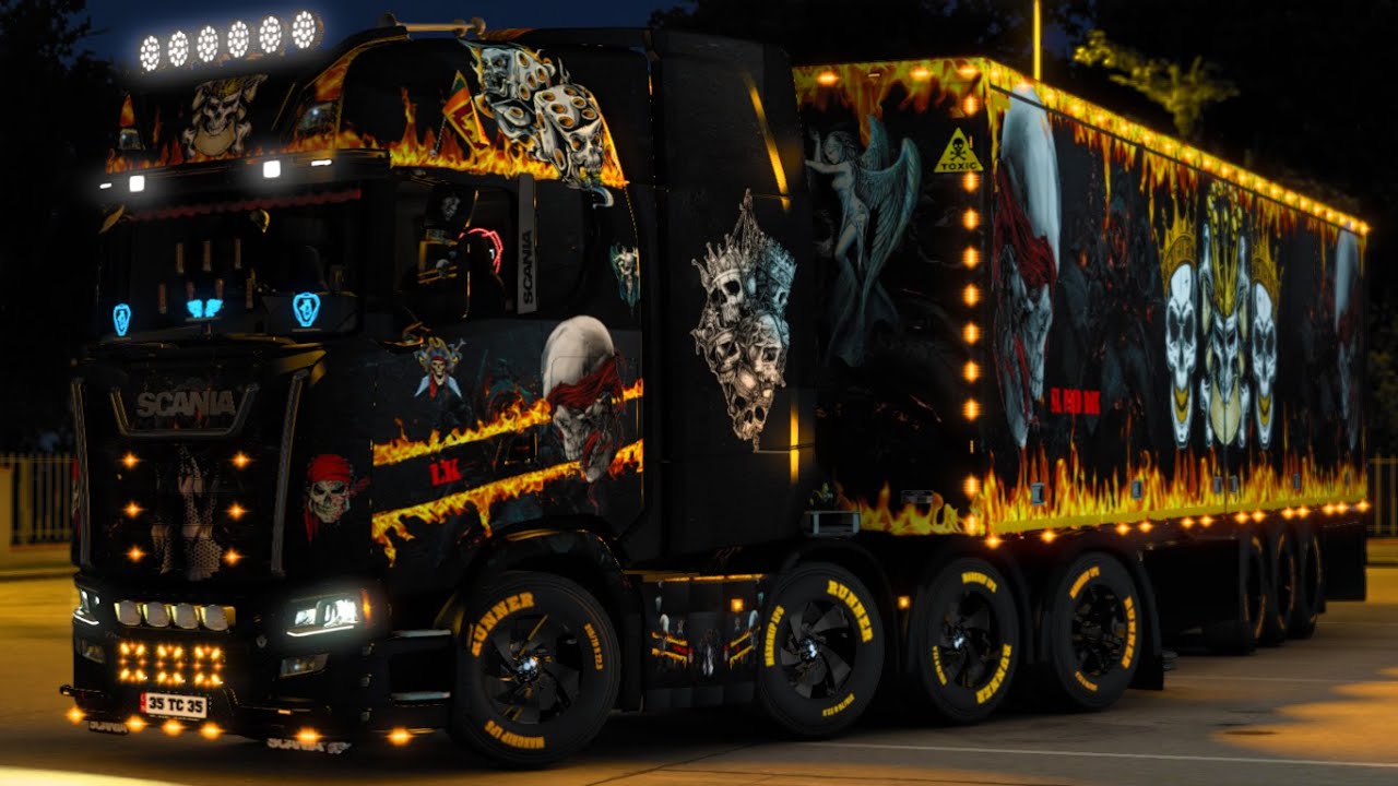 ETS2 EPIC SKULL TRAILER SKIN AND SCANIA S 8x4 TRUCK SKIN 1.43 ETS 2