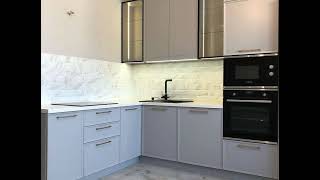 Неоклассическая угловая серо-голубая кухня Проект 58 фото 6