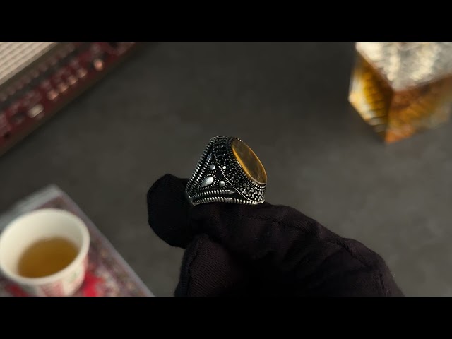 خاتم رجالي فضة بحجر عين النمر بتصميم فخم وأنيق