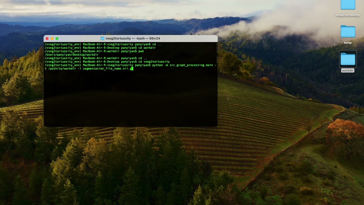 demo of github clone version of vessel segmentation to tortuosity metrics