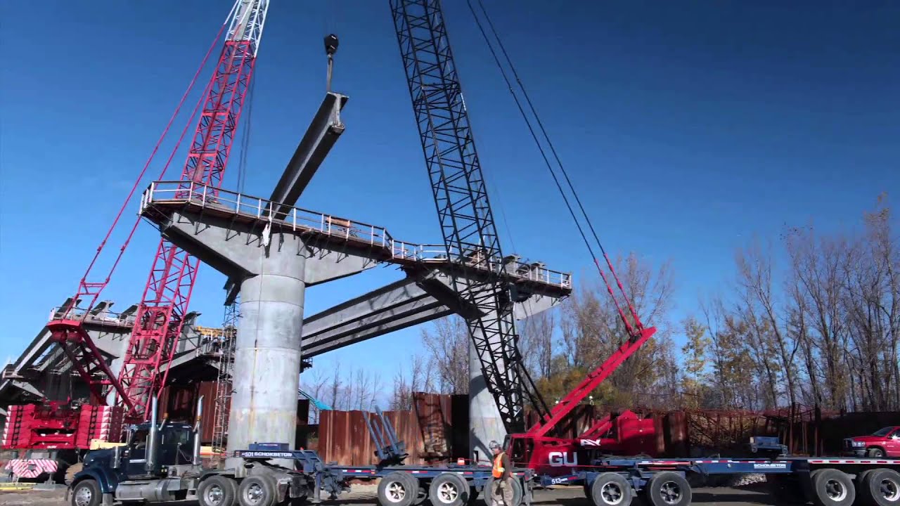 Installation de poutres de pont - Bridge beam girders installation - Schokbeton - Saramac