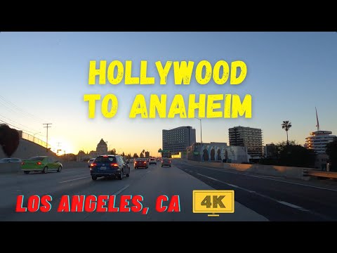 Morning Rush Hour in LA - Driving to ANAHEIM from HOLLYWOOD - Los Angeles, California, USA