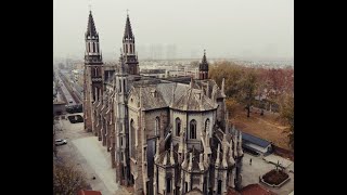 Flying high over Sacred Heart Cathedral in Jinan, China