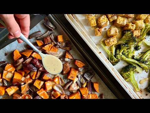 One-Sheet Tofu Dinner with Sweet Potato and Veggies Quick & Healthy! | Essy Cooks
