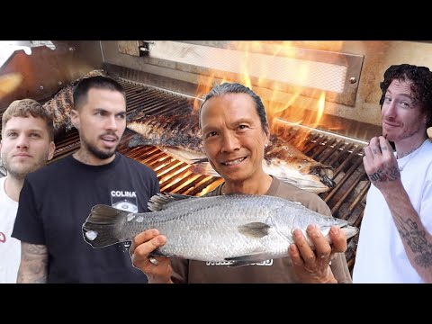 Dad cooks BBQ feast with family