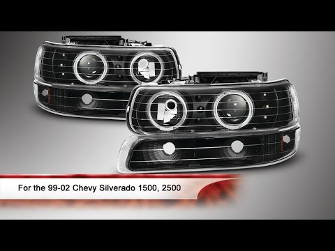 99-02 Chevy Silverado 1500/2500 4 Piece LED Halo Bumper Light and Projector Headlights