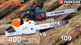 Porovnanie reťazových píl hobby Parkside PKSA 40 Li B2 vs profi Stihl MSA 200 C