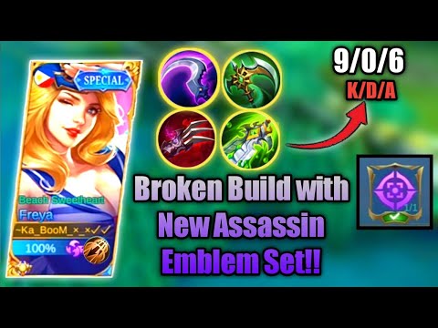 Freya New Broken Build 🔥|With New Assassin Emblem Set!!|Top Global Freya| One Shot Combo|Mlbb❤️