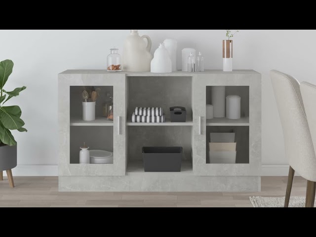 Video teaser for 802790 vidaXL Vitrine Cabinet Concrete Grey 120x30,5x70 cm Engineered Wood