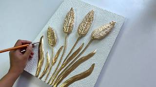 How to Paint a 3D Reed Bed with Texture paste & Gold Leaf | 3D Reed Gold Leaf Art