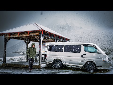 CAMPING in a SNOWSTORM - Storm Chasing - Heavy Rain and Snow Camping