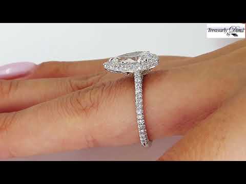 GIA H-VS2 2.30ct Estate Vintage PEAR Shaped Diamond Engagement Wedding Pave Halo Platinum Ring