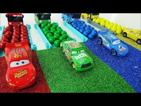 디즈니카 타요 무지개 미끄럼틀 컬러레일 캔디볼 Disney Car Pixar Lightning McQueen Tayo Bus Rainbow Slide gumball 토이튜브TV