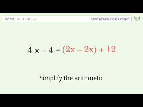 Solve 6x-4=2x+12: Linear Equation Video Solution | Tiger Algebra