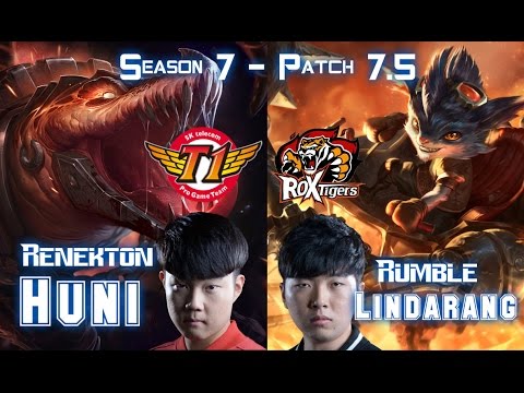 SKT T1 Huni RENEKTON vs ROX Lindarang RUMBLE Top - Patch 7.5 KR Ranked