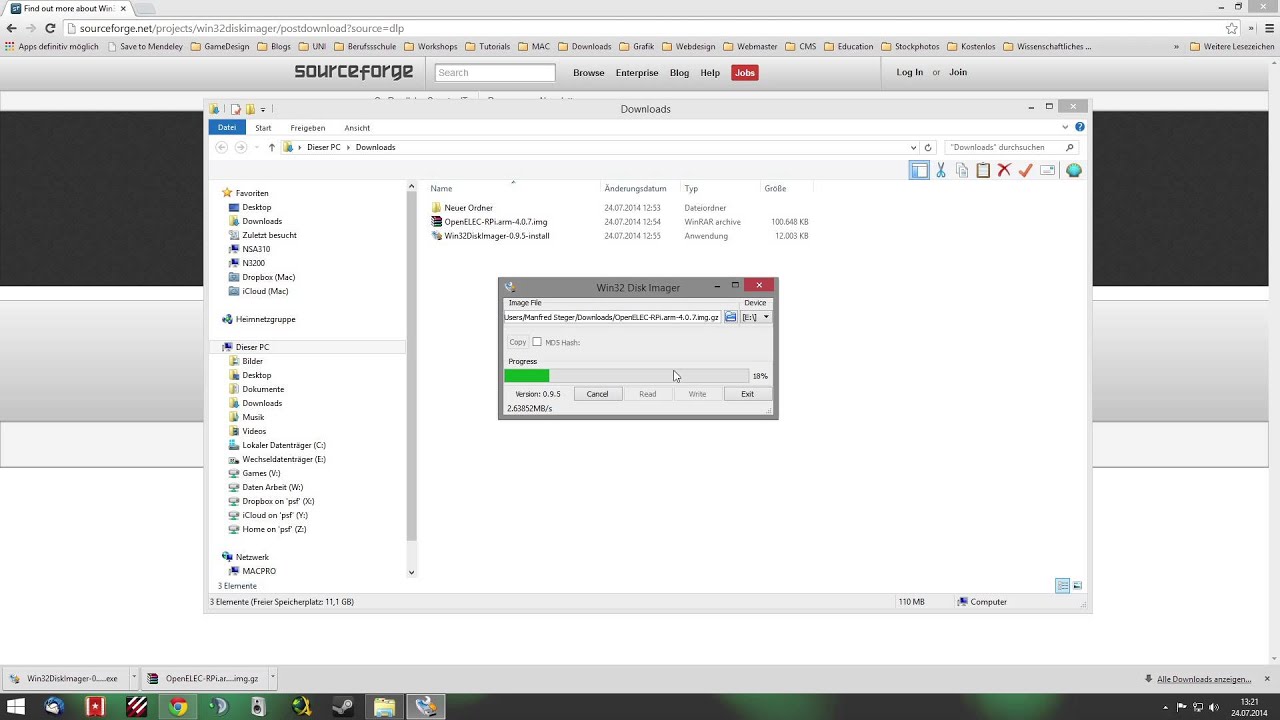 Manfred Steger's Video Clone OpenELEC auf SD Card via Win32 Disk Imager unter Windows 8.1