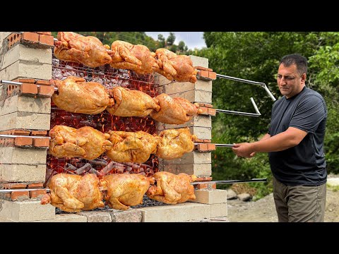 Cooked Juicy Chicken On A Unique Barbecue! Life In The Mountains Of Azerbaijan