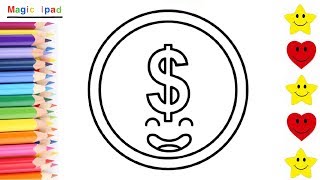 Como dibujar una MONEDA DOLAR KAWAII | dibujos para niños 💓⭐ How to draw a CUTE DOLLAR COIN | kids