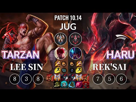 GRF Tarzan Lee Sin vs HLE Haru Rek'Sai Jungle - KR Patch 10.14