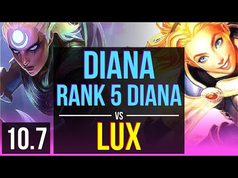 DIANA vs LUX (MID) | Rank 5 Diana, 3 early solo kills, Triple Kill, Godlike | TR Challenger | v10.7