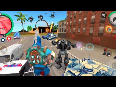 ROPE HERO VICE TOWN (ROPE HERO DESTROYING ROBOTS TANK AND HELICOPTER USING MINIGUN) ANDROID GAMEPLAY