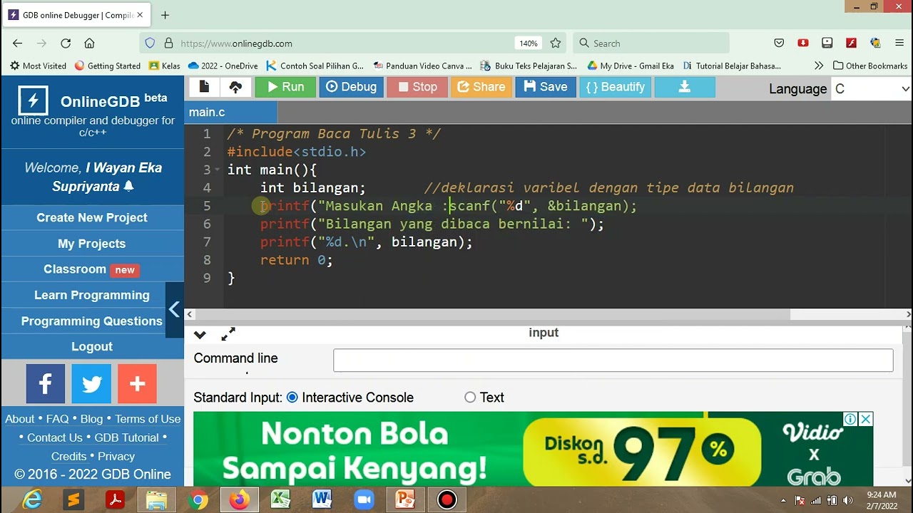 Bahasa C - Program Sederhana dengan Fungsi Input & Output