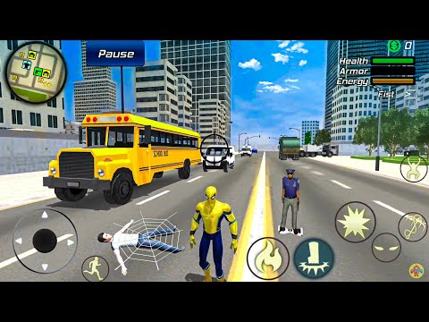 Spider Rope Hero Gangster Crime Simulator - School Bus at Vegas City - Android Gameplay #66