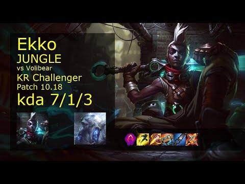 Ekko vs Volibear Jungle - KR Challenger 7/1/3 Patch 10.18 Gameplay // [롤] 에코 vs 볼리베어 정글