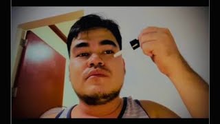 Men’s facial care with the use of retinol, niacinamide serum, vit. C and hyaluronic acid