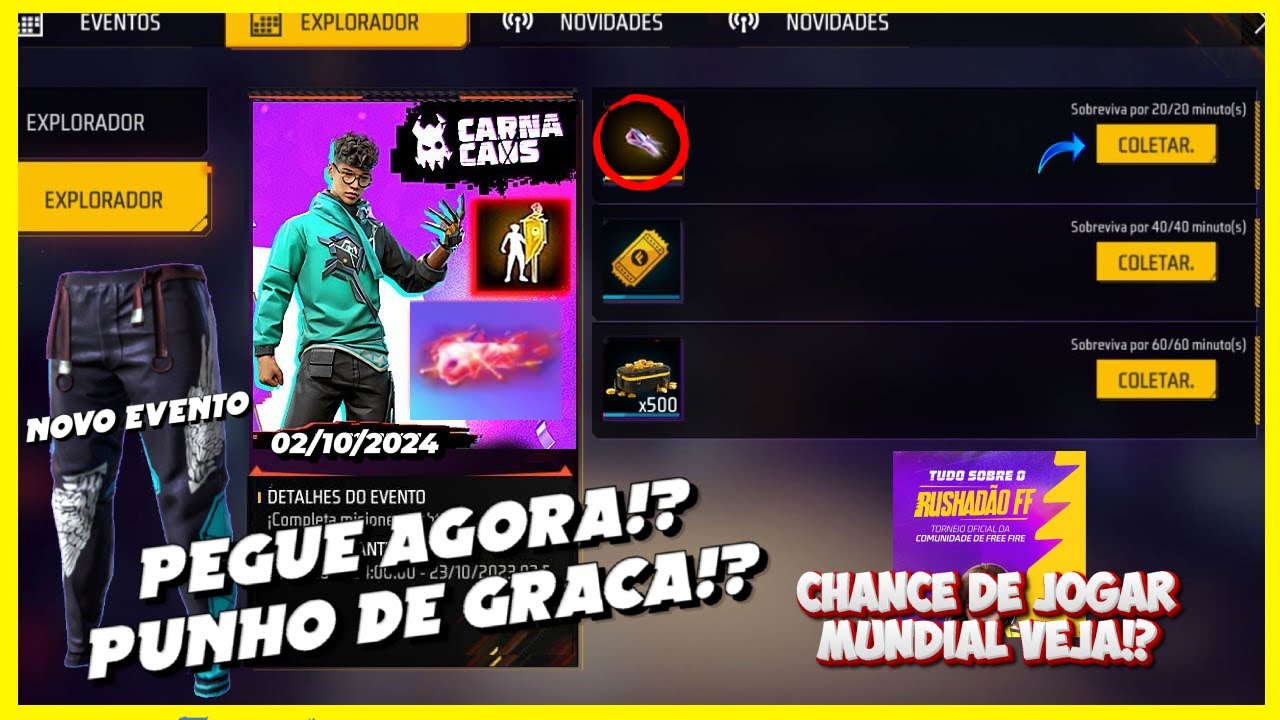 CORRE! COLETE AGORA O NOVO PUNHO DE GRAÇA!? COMO ENTRA PARA O MUNDIAL DE FREE FIRE? NOVIDADES FF