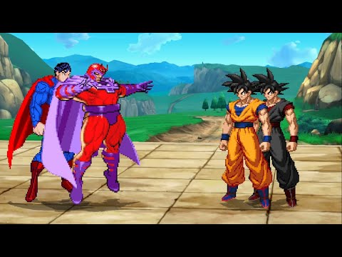 Superman Kal-el and Magneto (COTA) vs Goku and Evil Goku Full Simultaneous Battle!