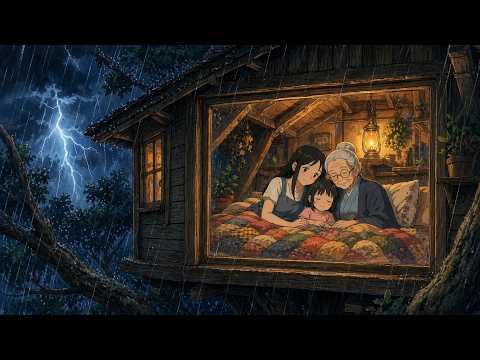 A Cozy Stormy Night in Grandparents' Treehouse 🌧️🏠 Studio Ghibli Style