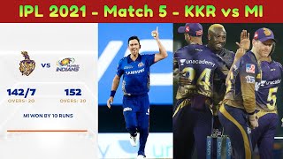 MI vs KKR Scorecard IPL 2021 Match 5 Stats Points Table Status Today Playing 11 Mumbai Kolkata T20