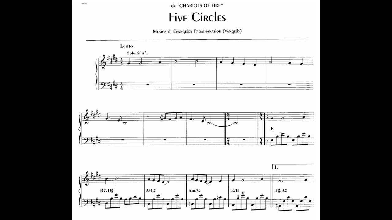 Vangelis - Five Circles (Chariots of Fire) - Piano + Sheet Music