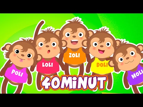 MIX - PIĘĆ MAŁYCH MAŁPEK - 40 MINUT PIOSENEK DLA DZIECI - ŚPIEWAJĄCE BRZDĄCE 😍😍😍