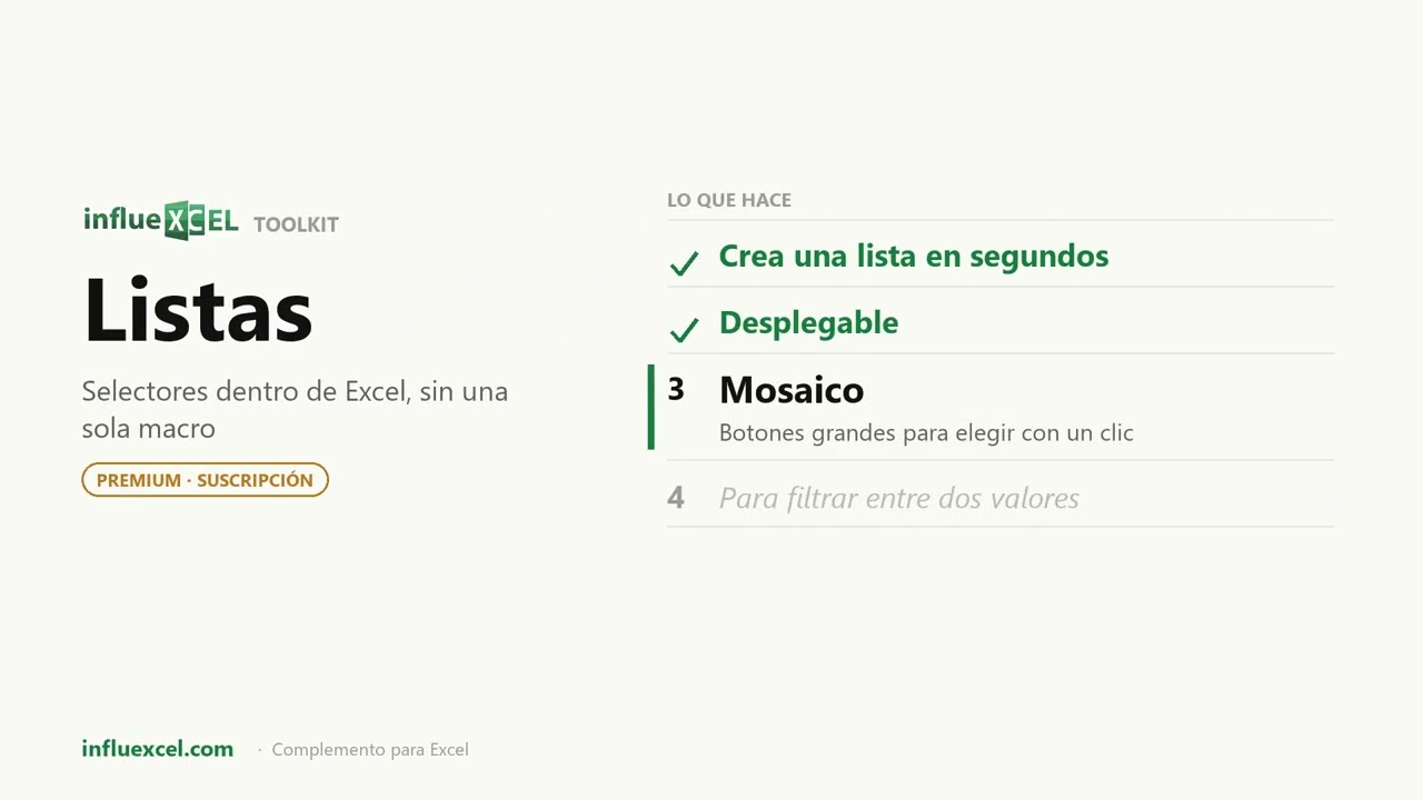 Vídeo: Selectores en Excel sin macros: desplegables, mosaicos, sliders y multiselección que escriben en una celda