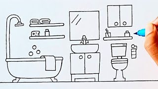 How To Draw A Bathroom | Easy Baathroom Drawing And Colouring | Art With Taiba