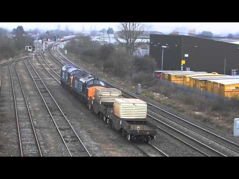 DRS 37603 AND 37409 CROSS GBRF 66746 WITH HORNS AT GLOUCESTER YARD 090413