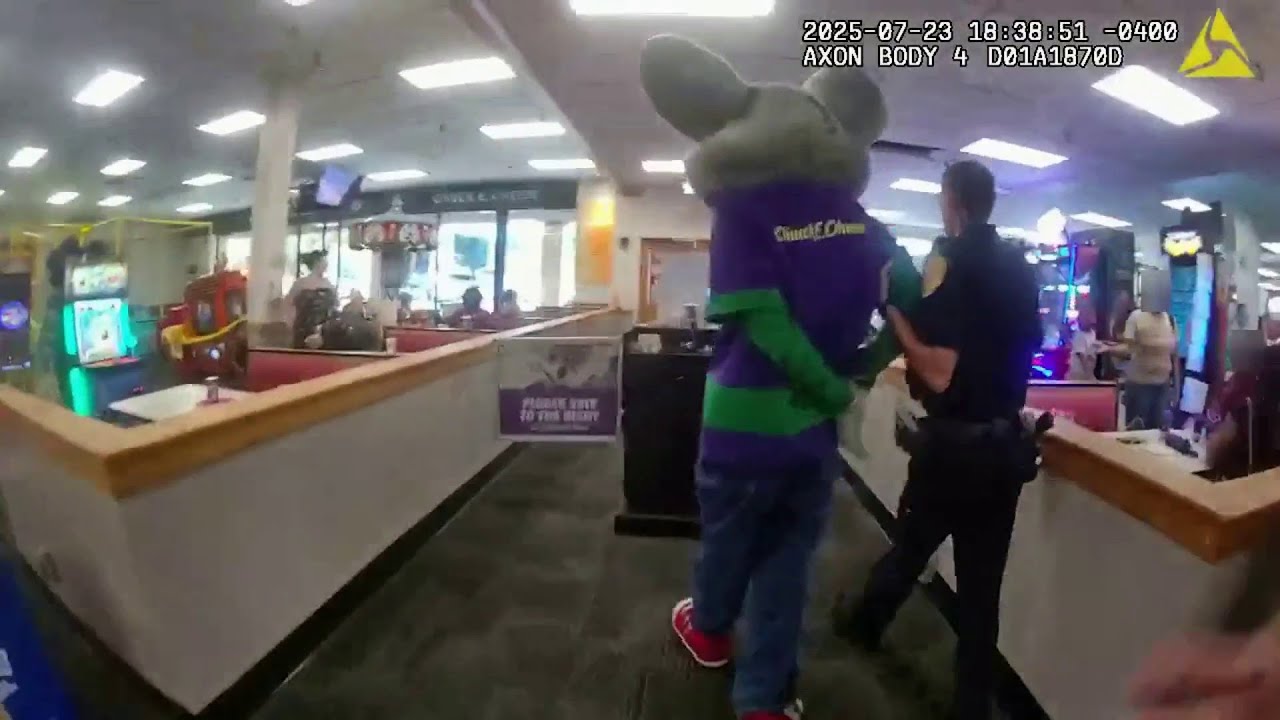 Body Camera video: Arrest of Florida Chuck E. Cheese mascot