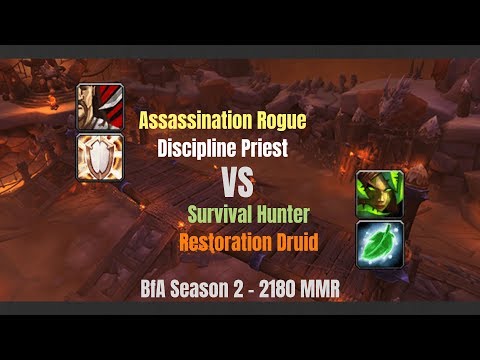 Assa Rogue Disc Priest vs Survival Hunter Resto Druid - 2180 MMR - BfA Season 2