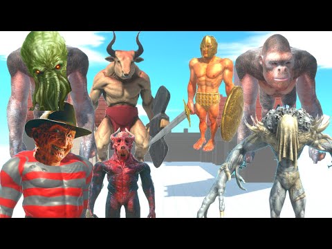 KING SCOURGE + GORO + SPINO + HYDRA + ACHILLES VS KING KOZAROG + KRUEGER + GOBLIN + MINOTAUR - ARBS